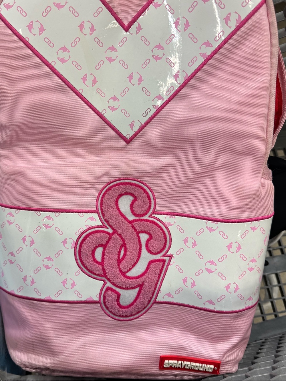 Sprayground Pink & White Monogram Heart Backpack